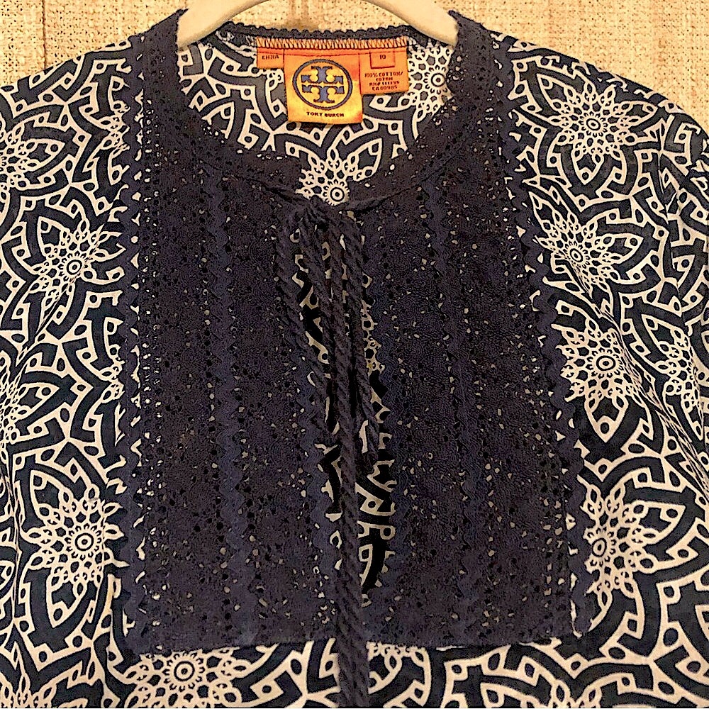 TORY BURCH Long Sleeve Cotton Tunic Top. Size 10